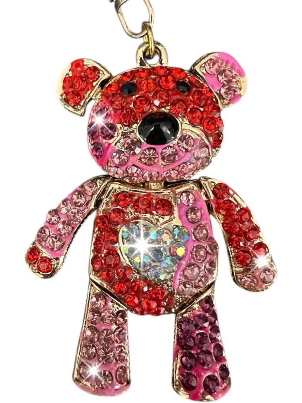 Sparkly Multicolor Rhinestone Teddy Bear Keychain Charm - Cute Accessory Gift